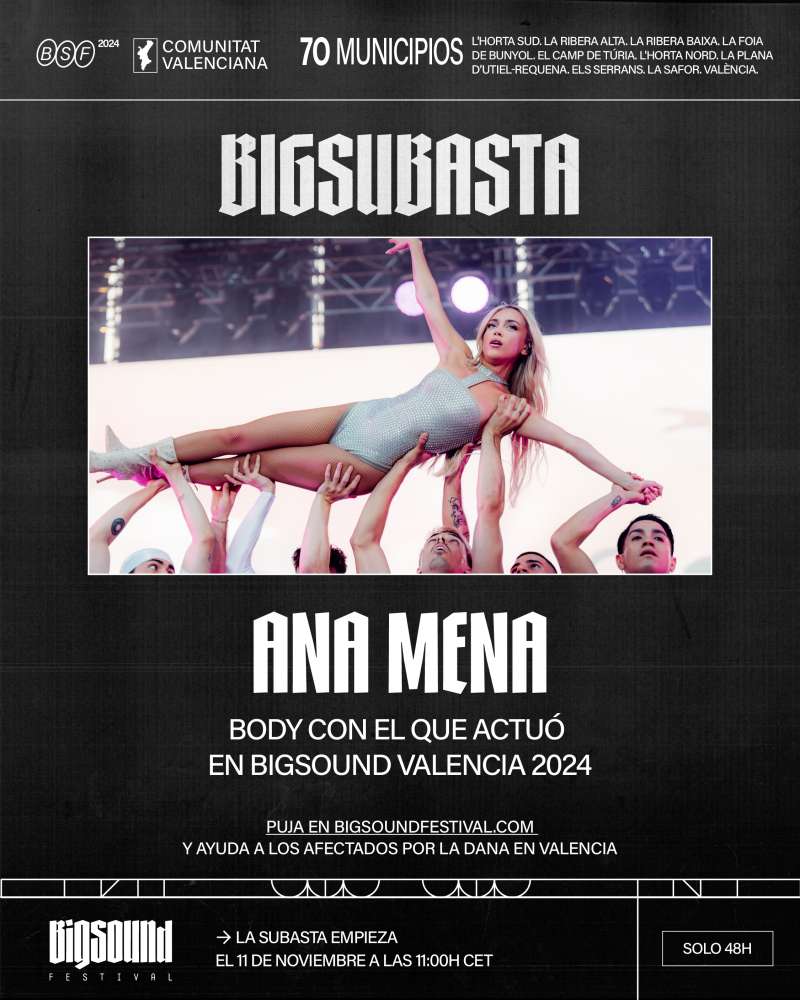 Uno de los carteles de la Bigsubasta promocionada por Bigsound, en este caso, con productos de la cantante Ana Mena.  EPDA