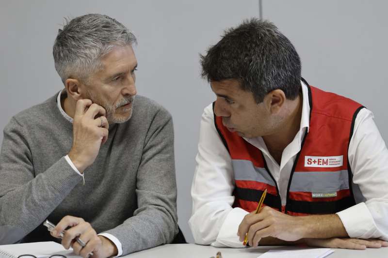 El president de la Generalitat, Carlos Mazn (d), conversa con el ministro del Interior, Fernando Grande-Marlaska. EFEKai Frsterling
